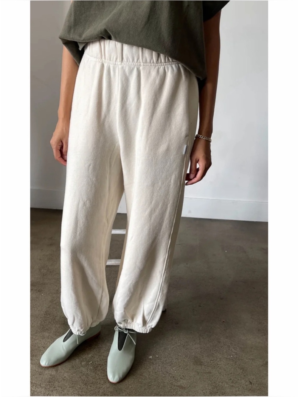 Le Bon Shoppe Balloon Pants Elastic Waist 100% Cotton Sweatpants Natural Sz S